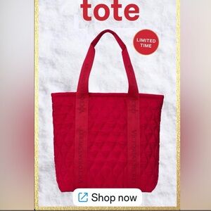 NWT VS Red Quilted Tote Bag